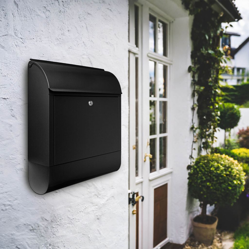 Design Briefkasten Stahl schwarz mit Zeitungsfach Produktbild 3