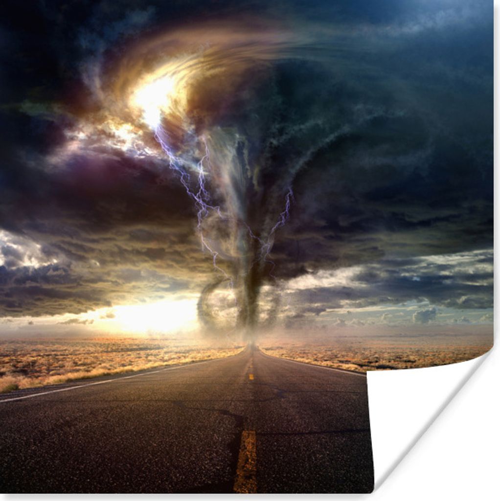 MuchoWow Poster Tornado auf Wüstenstraße 100x100 cm - Babyzimmer