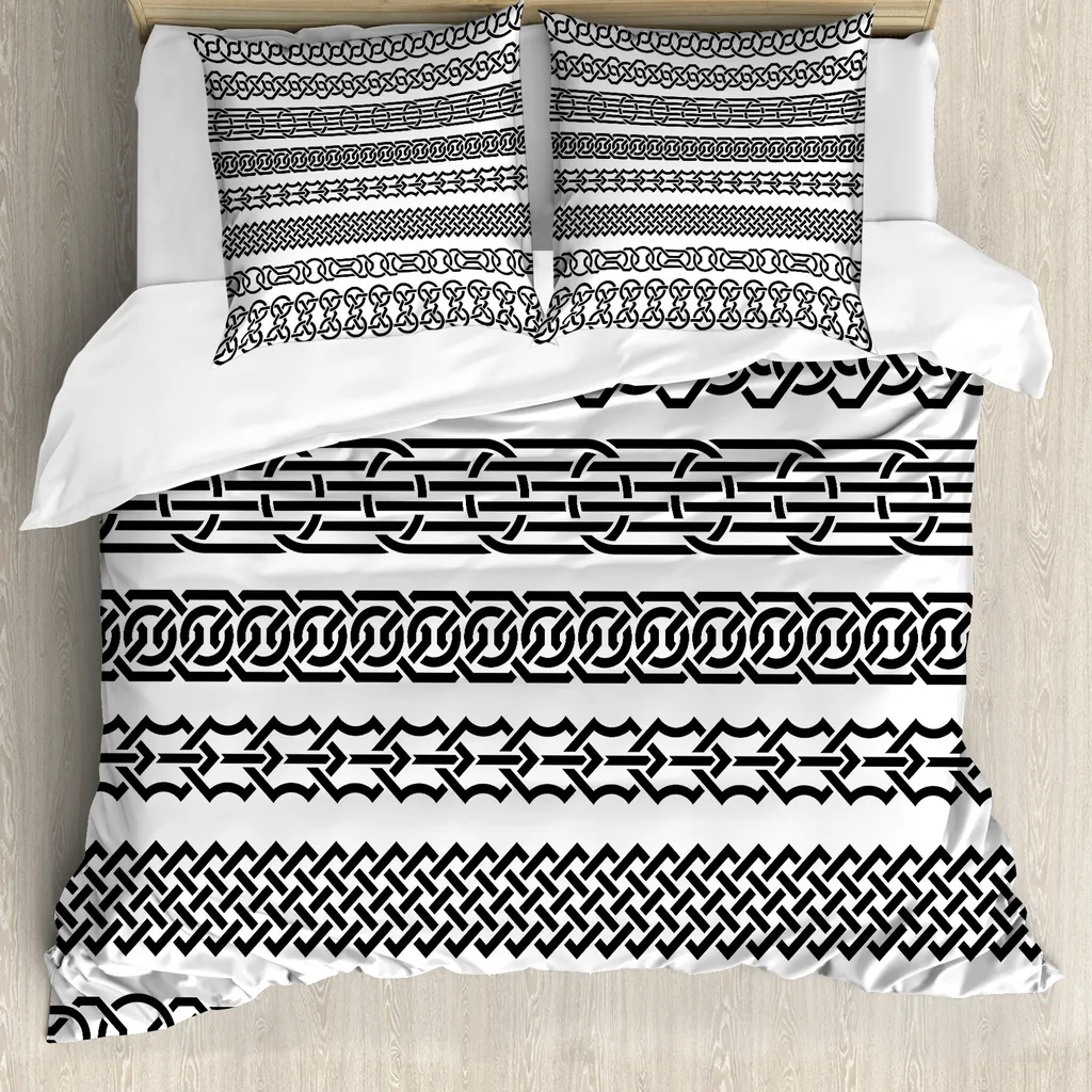 ABAKUHAUS Copripiumino irlandese, motivi celtici vintage, antiacaro e anallergico, con federe, 200 cm x 200 cm - 80 x 80 cm, bianco e nero