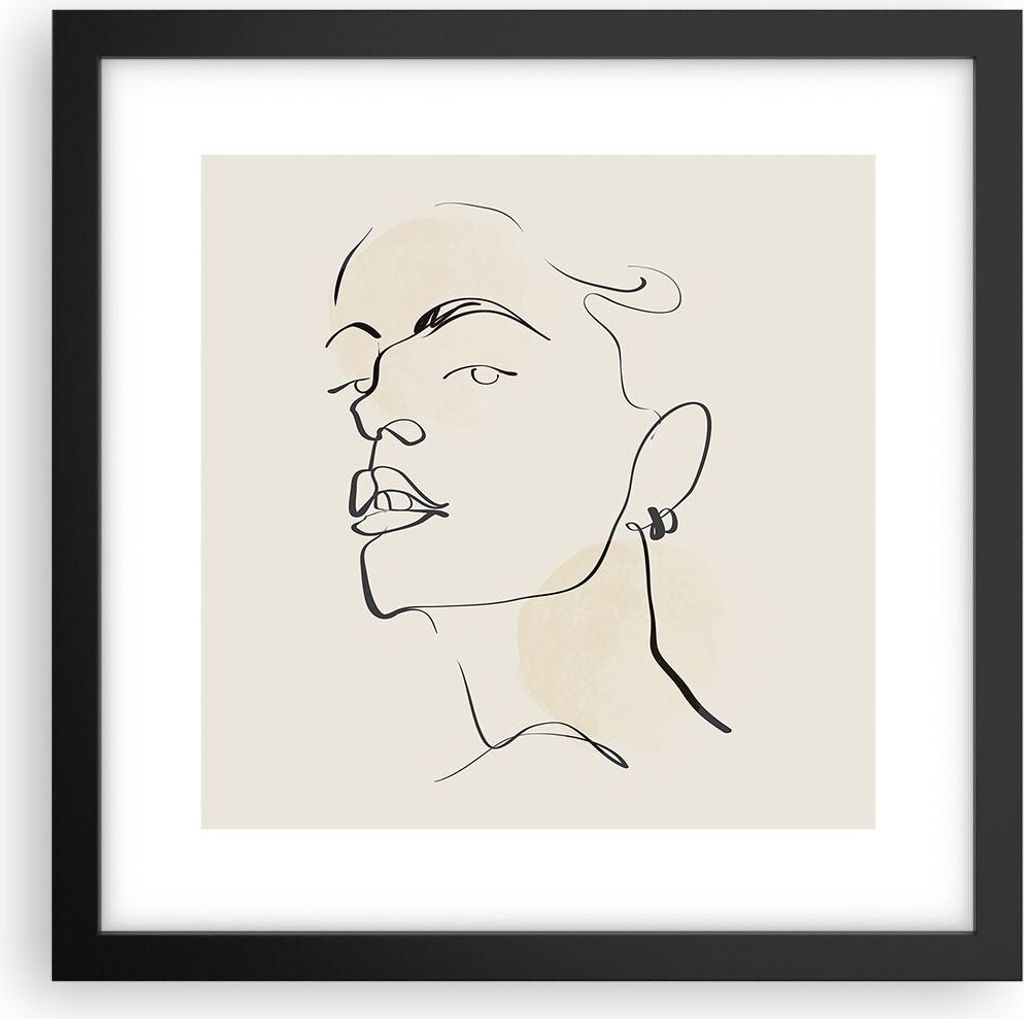 Gerahmtes Poster - Schwarzer Rahmen - Minimalismus Porträt Linie - 30x30 cm - Wand Bild - Wanddeko - Wandbilder - Kunstposter - Wandposter - Bilde...