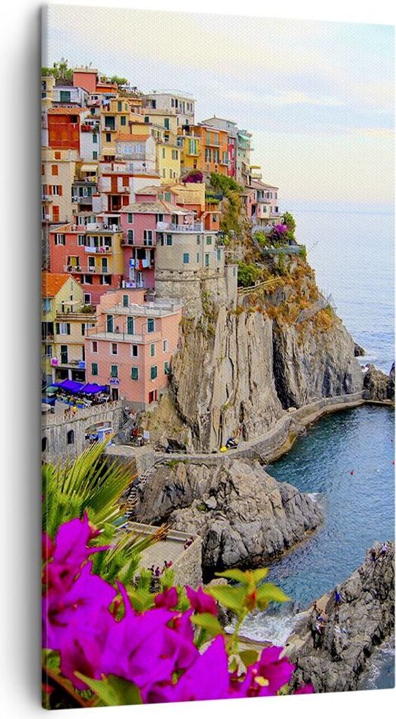 Bild auf Leinwand - Leinwandbild - Italien küste felsen landschaft - 45x80cm - Wand Bild - Wanddeko - Leinwanddruck - Bilder - Kunstdruck - Wandde...