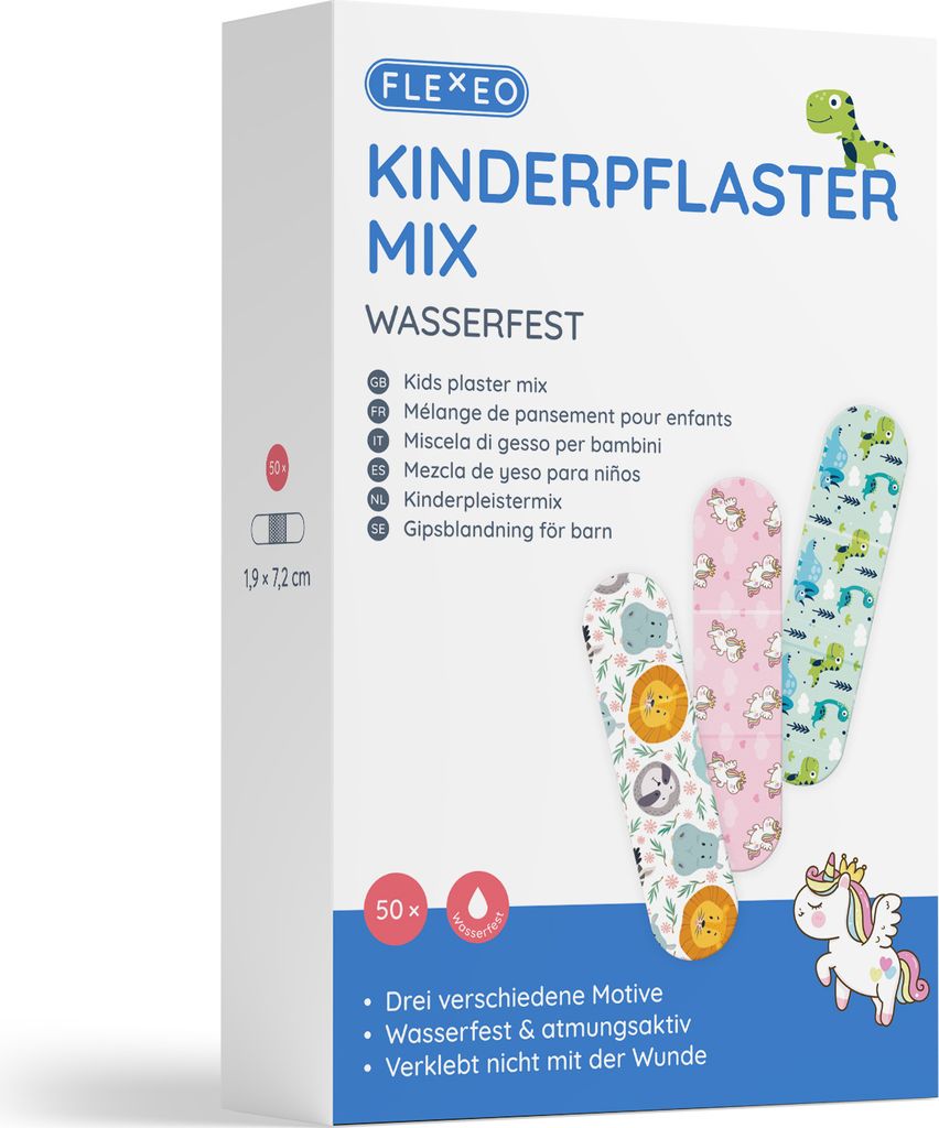 FLEXEO Kinderpflaster mit Motiven 1,9 x 7,2 cm 50 Pflaster
