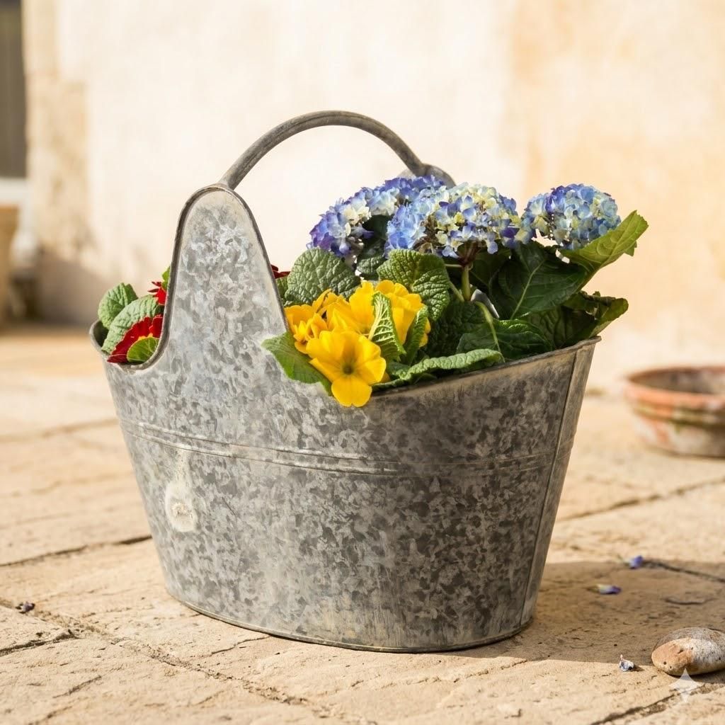 Vintage Metalleimer/ Pflanzeimer gr. im rustikalen Landhausstil – vielseitig & dekorativ