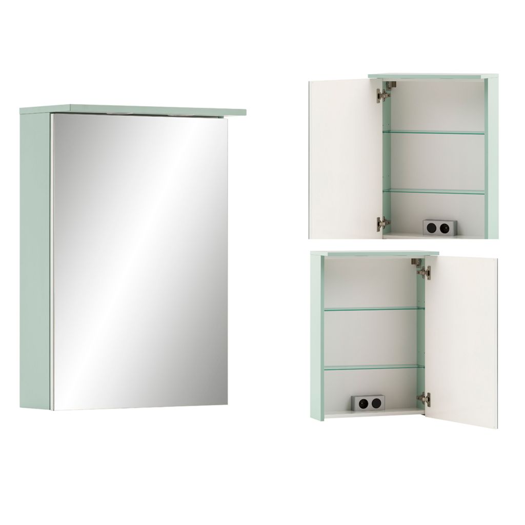 Spiegelschrank Badezimmer mit LED Beleuchtung SARAY-80 in Mintgrün, B/H/T: ca. 50,4/72,3/23,7 cm