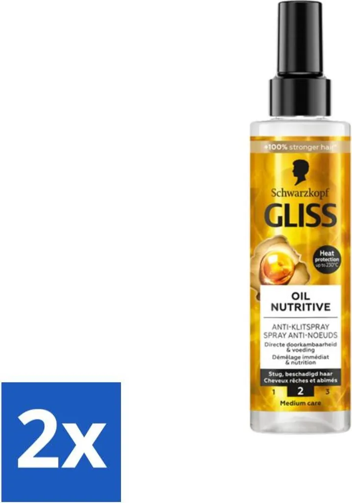 Gliss - Riparazione dei capelli - Spray antigroviglio - Olio nutriente - Capelli facili da pettinare - 200 ml - Confezione vantaggiosa - 2 pezzi