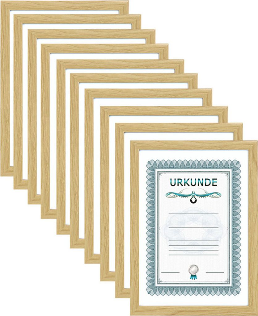 2er 3er 5er 10er Pack Dokument Bilderrahmen 21x29,7 DIN A4 Urkunde Foto Rahmen - Farbe: 10er Pack Natur