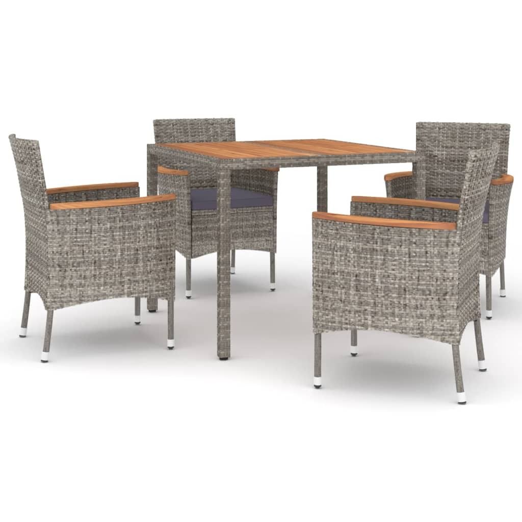 vidaXL 5-tlg. Garten-Essgruppe mit Kissen Grau Poly Rattan Produktbild 