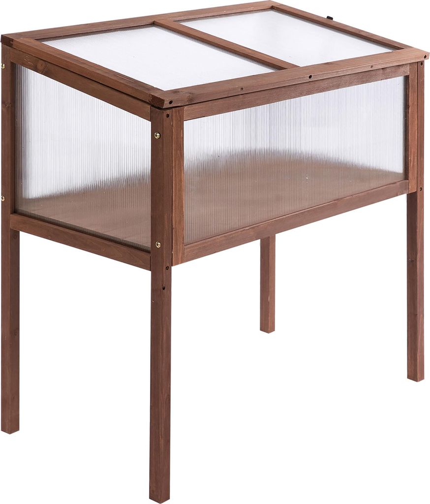 Hochbeet aus Holz Frühbeet 90 x 50 x 93 cm Gewächstisch mit Abdeckung wetterfes Kräuterbeet Pflanzkasten für Garten, Balkon und Terrasse Braun
