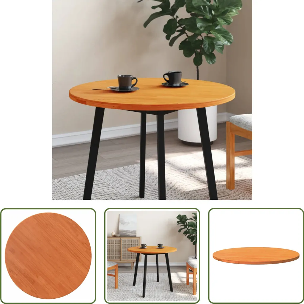 The Living Store Piano tavolo rotondo marrone cera Ø80x2,5 cm in legno di pino massiccio