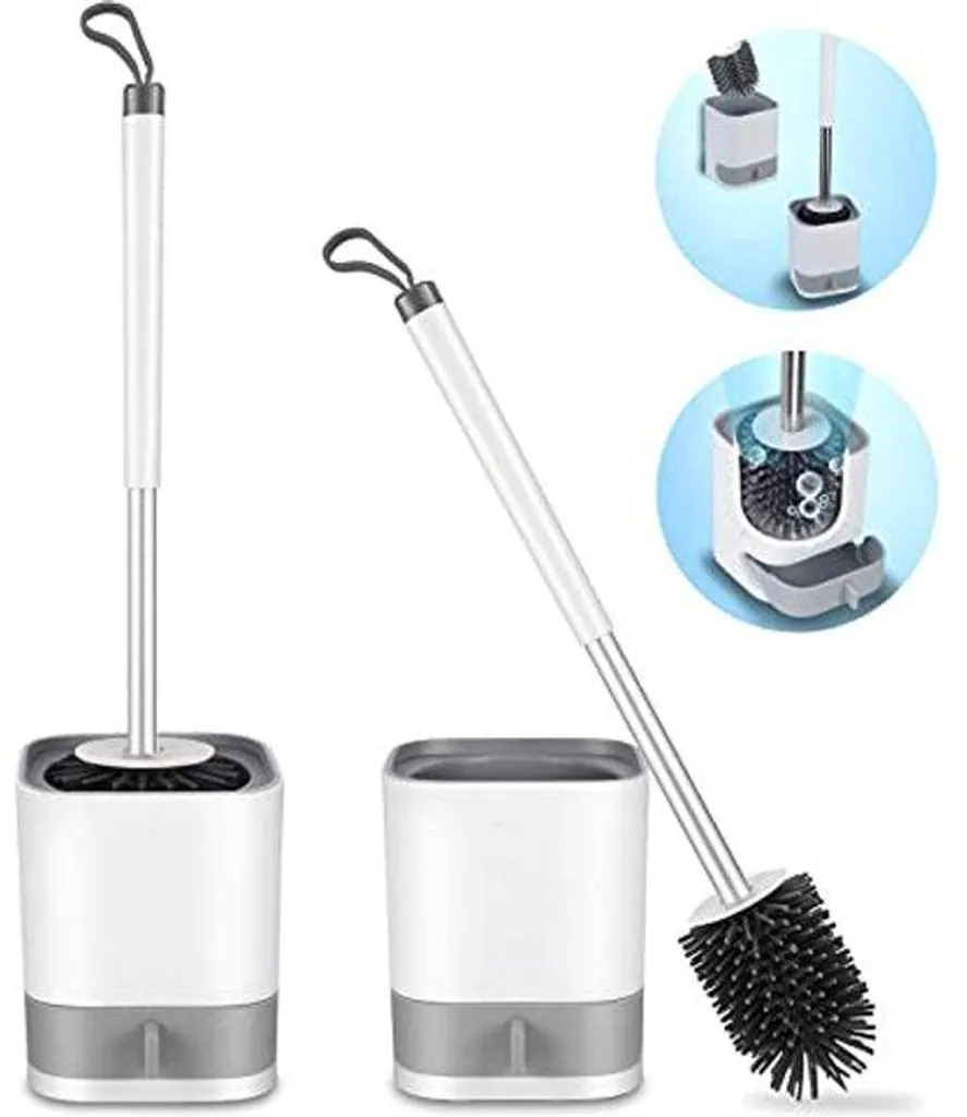 Brosse de toilettes en silicone sans gouttes ni odeurs, lot de 2 blanc pur