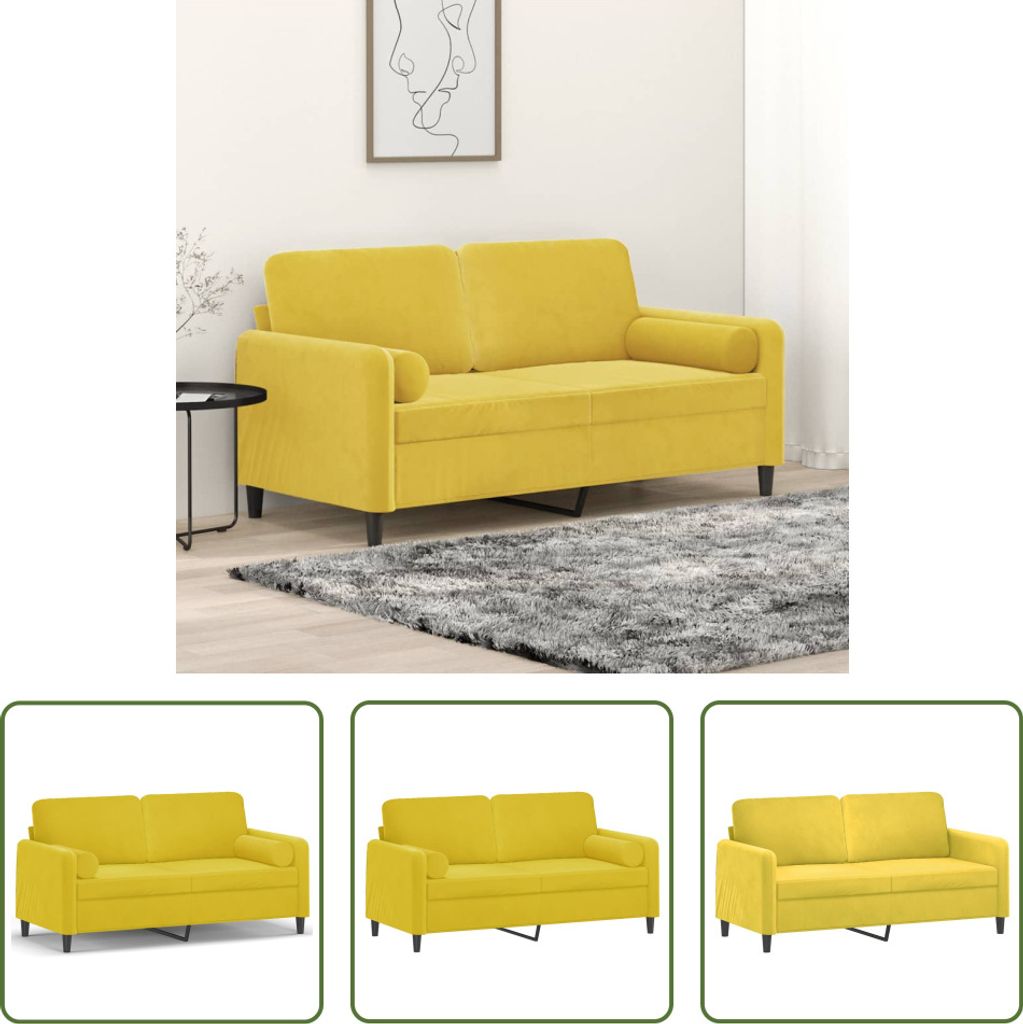 The Living Store 2-Sitzer-Sofa mit Zierkissen Gelb 140 cm Samt