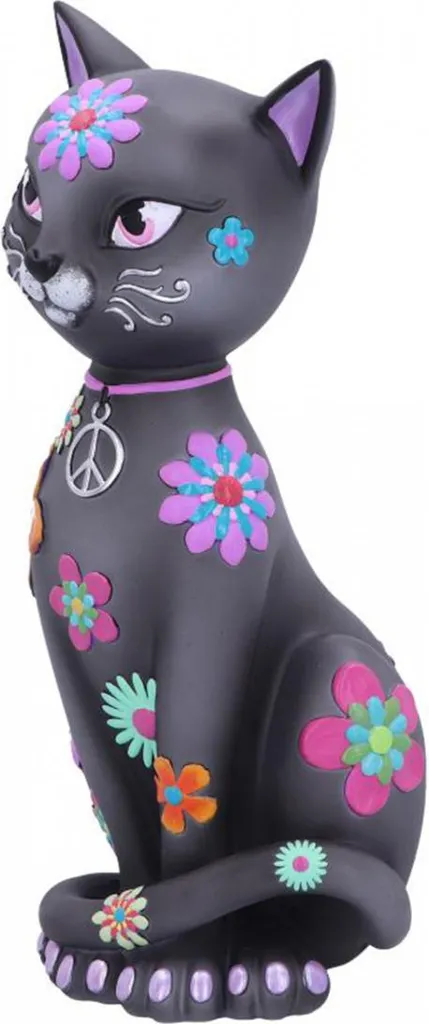 Statue Chat Multicolore Hippy Kitty en Polyrésine Finition Premium - 2