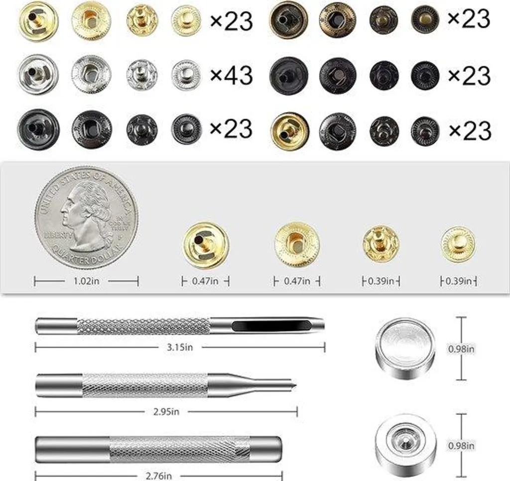Boutons-pression pour sacs et bracelets en cuir avec set de pose complet