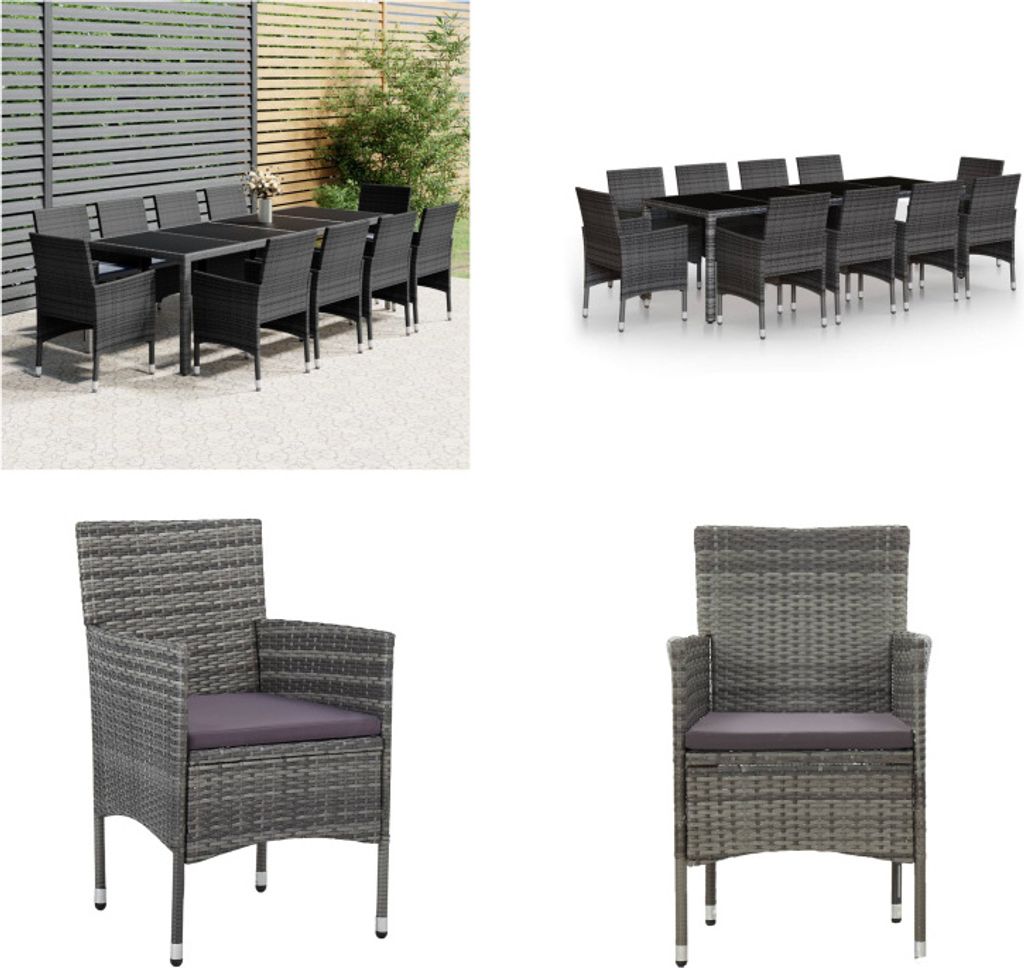 vidaXL 11 tlg. Garten Essgruppe Poly Rattan Grau - Garten Essgruppe - Garten Essgruppen - Poly Rattan Essgruppe - Outdoor Essgruppe