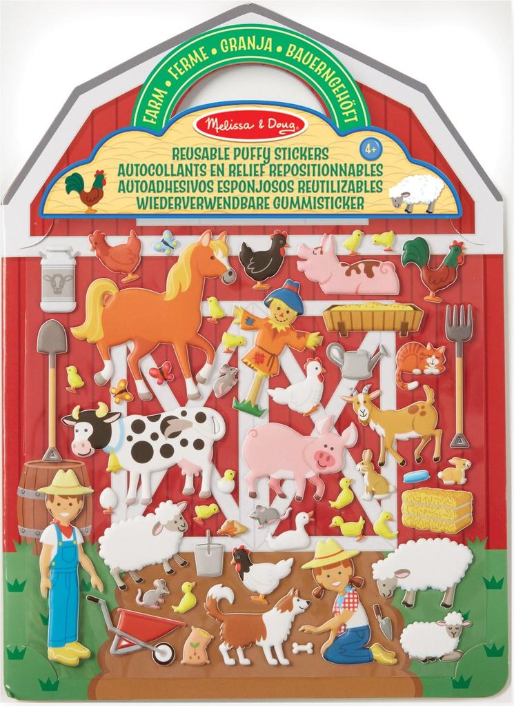 Melissa & Doug - Stickeralbum Bauernhof, Mit 52 wiederverwendbaren 3-D-Stickern und 3 Motivseiten, Für Kinder ab 4 Jahren