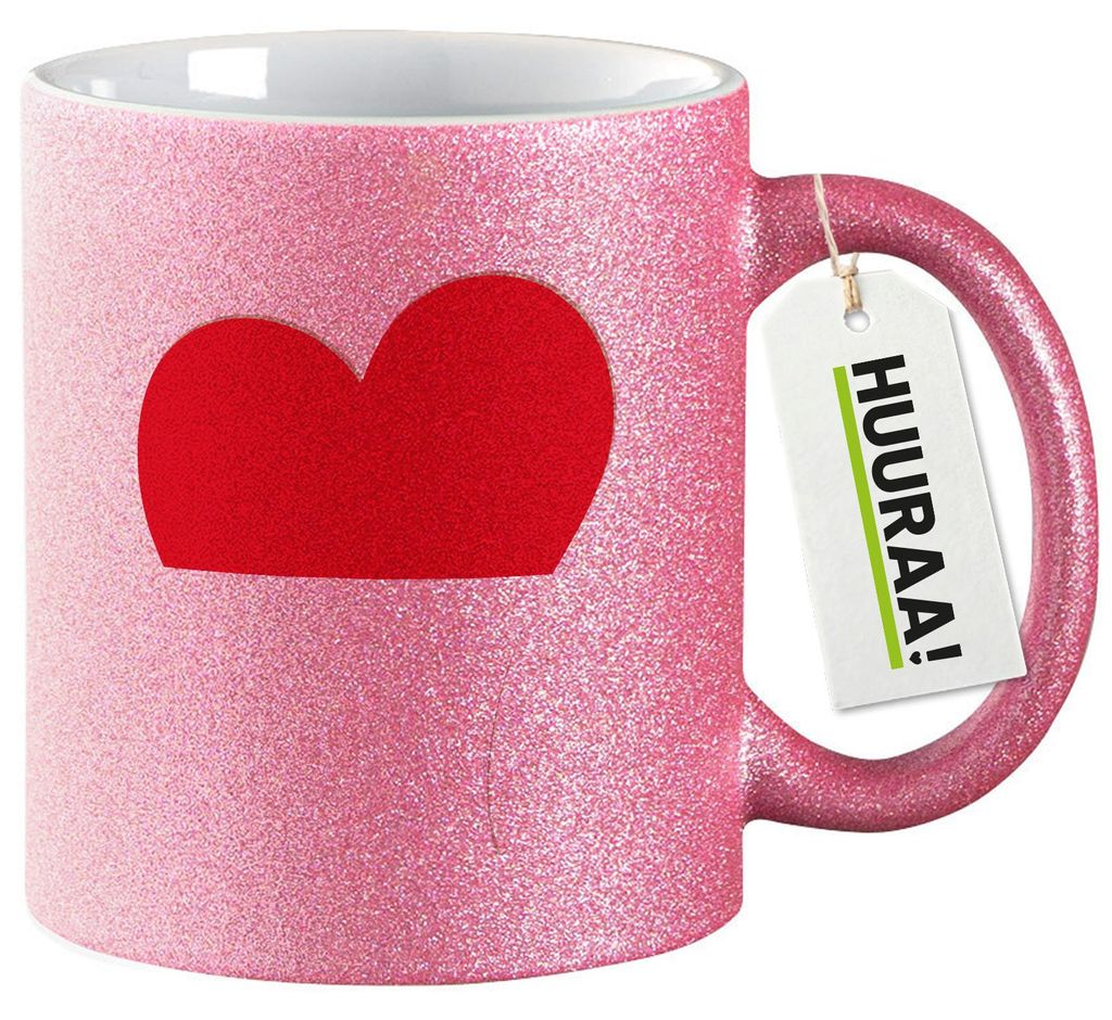 Huuraa Glitzertasse Monaco Flagge Herz 330ml Pink Keramik Kaffeebecher Geschenkidee