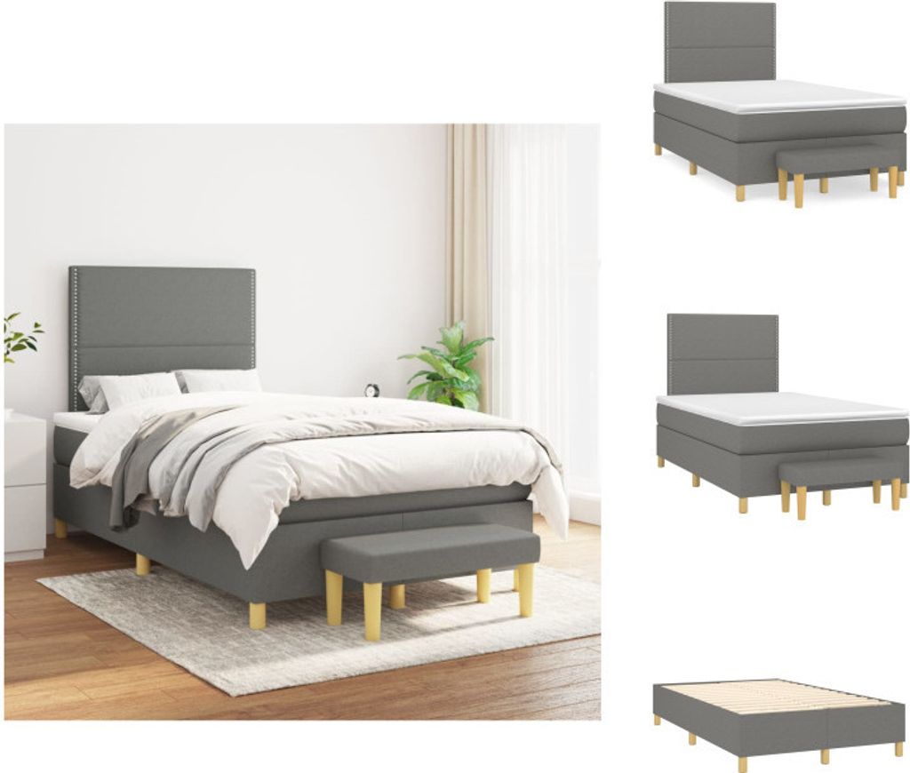 vidaXL Boxspringbett mit Matratze Dunkelgrau 120x200 cm Stoff - Betten & Bettgestelle