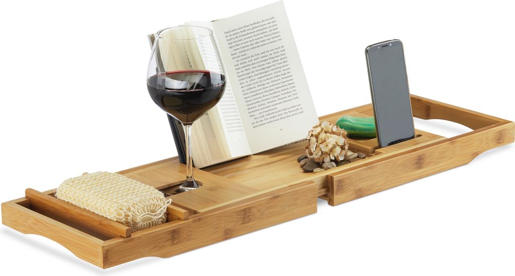 Relaxdays Badewannenablage Bambus Ablage Buchstütze Home Produktbild 