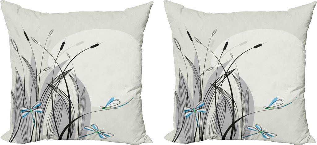 ABAKUHAUS Libelle Kissenbezug Set (2Stück), Libellen Auf Blumen Und Niederlassungen Blühende Natur Frühling Raubtier Boho Druck, 40 x 40 cm, Meh...