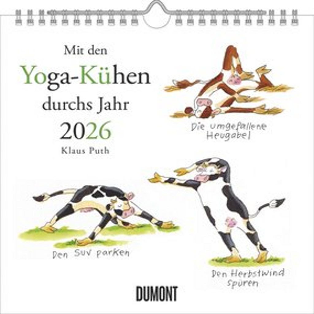 DUMONT - Mit den Yoga-Kühen durchs Jahr 2026 - Wandkalender - Quadratformat 23 x 23 cm, 12 Illustrationen der Yoga Kühe