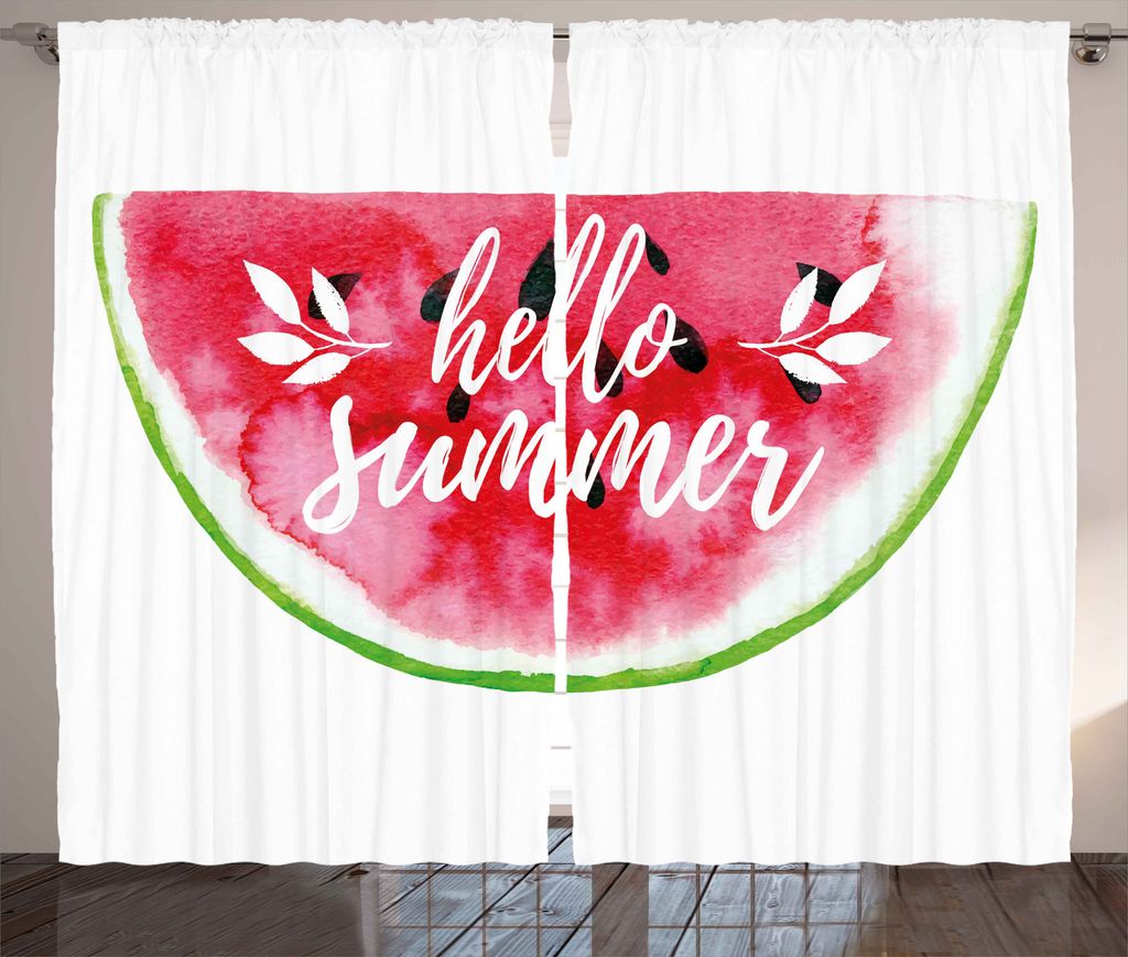 ABAKUHAUS Sommer Rustikaler Vorhang, Motivation Wörter Malen, Wohnzimmer Universalband Gardinen mit Schlaufen und Haken, 280 x 175 cm, Rot und Grün