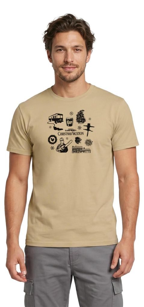 Spreadshirt Schöne Bescherung Symbole Des Films In Schwarz Männer T-Shirt, XXL, Sandbeige