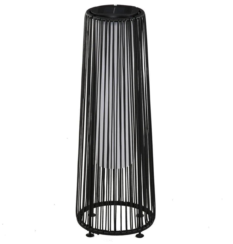 Lampe solaire en rotin noir avec capteur crépusculaire pour extérieur