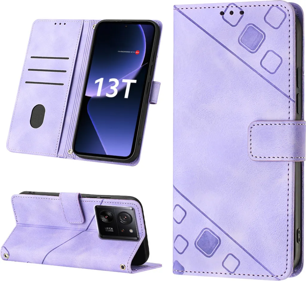 Custodia Elegante Xiaomi 13T / 13T Pro Pelle Viola Goffrata Stand