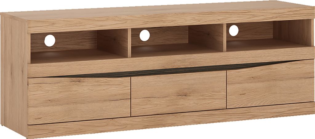 TV Lowboard mit 3 Schubkästen SANFORD-129 in Eiche hell Nb., B/H/T: ca. 150/53,5/40 cm
