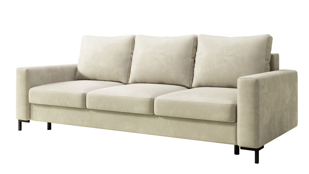 Selsey Mokpeo - 3-Sitzer Sofa mit Schlaffunktion, Bettkasten, Easy-Clean-Veloursbezug in Beige, 230 cm