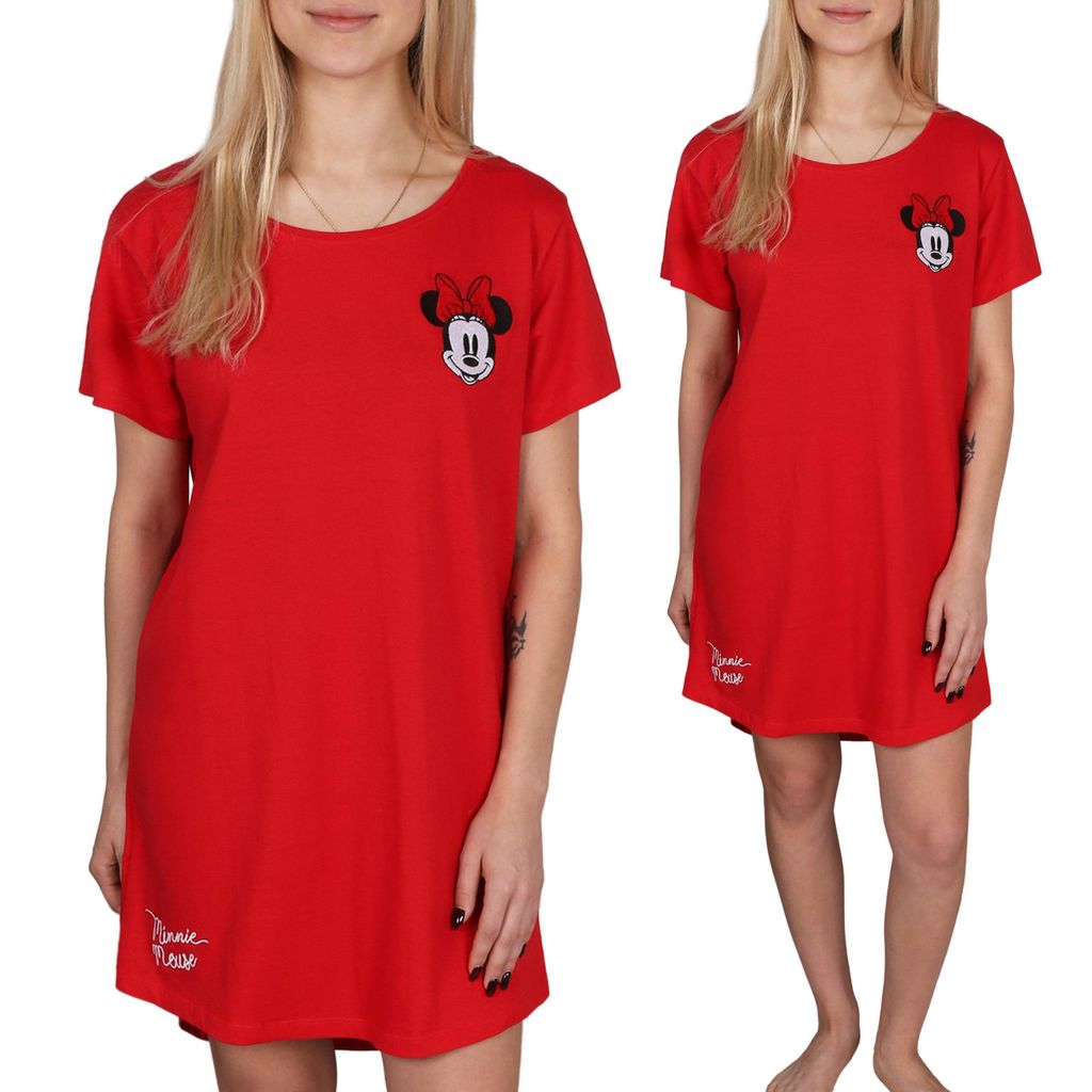 Minnie Mouse DISNEY Rotes, kurzärmeliges Nachthemd für Damen S