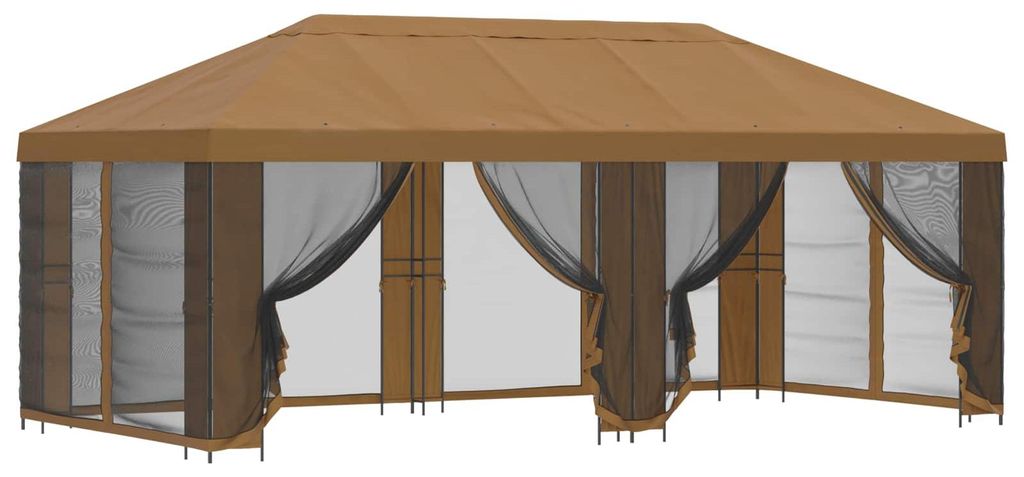 Pavillon mit Seitenwänden 6 x 3 m Beige Polyester und Stahl 190