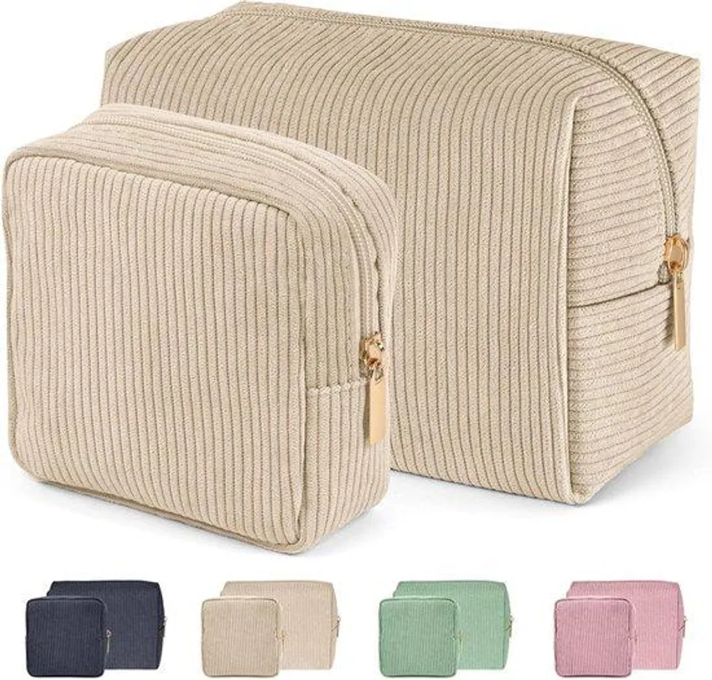 Trousse cosmétique beige velours et fermeture clic-clac en métal