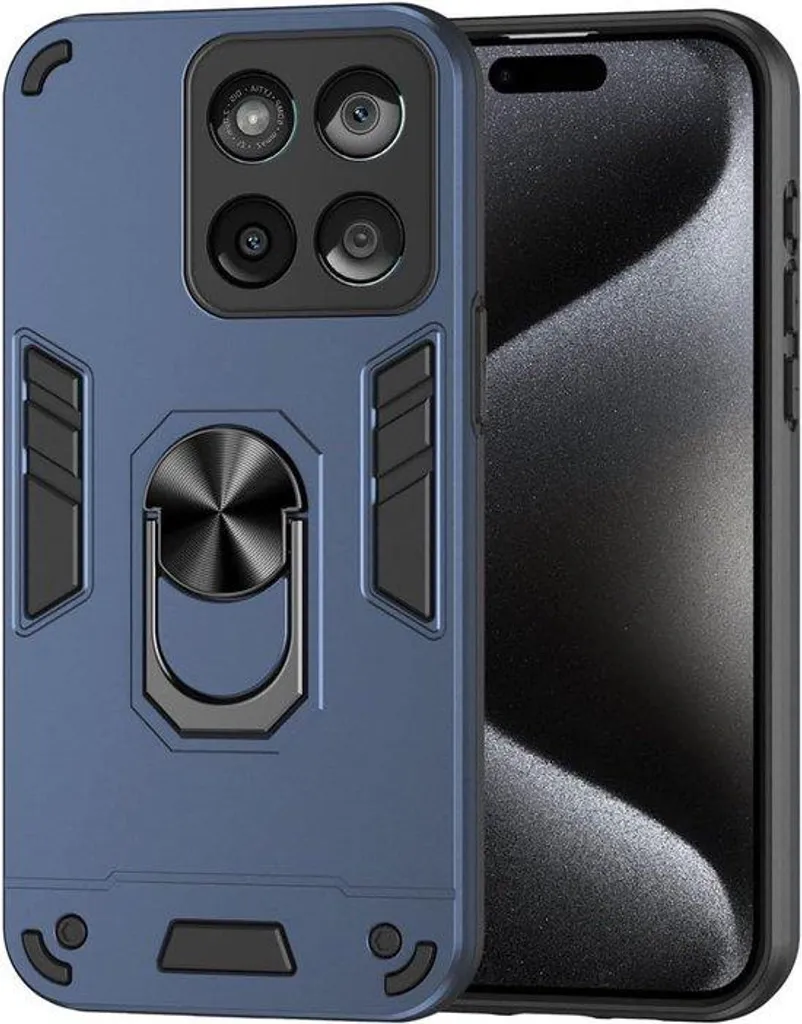 Coque silicone smartphone antichoc militaire avec anneau bleu marine