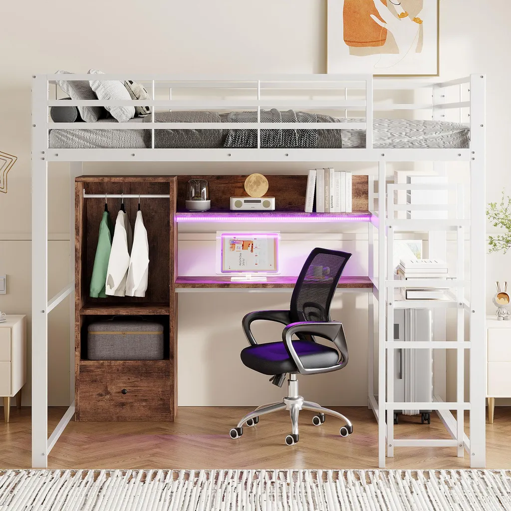Lit Combiné 140x200 pour Gain de Place avec Bureau et Rangement - 4