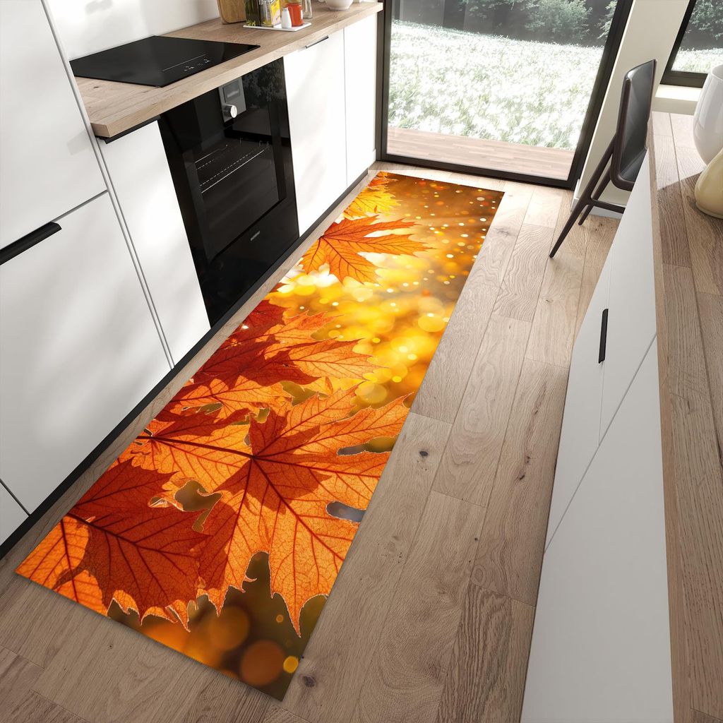 Küchenteppich 80x280cm rutschfest & abwischbar PVC Läufer - Sanfte Herbstblätter