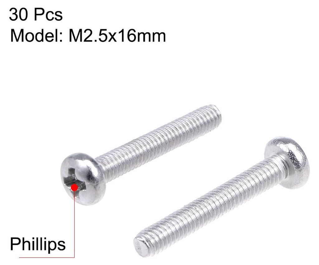 30 Stš¹ck Phillips Rundkopfschrauben Kreuzschlitzschrauben Bolzen M2,5x16mm Maschinenschrauben