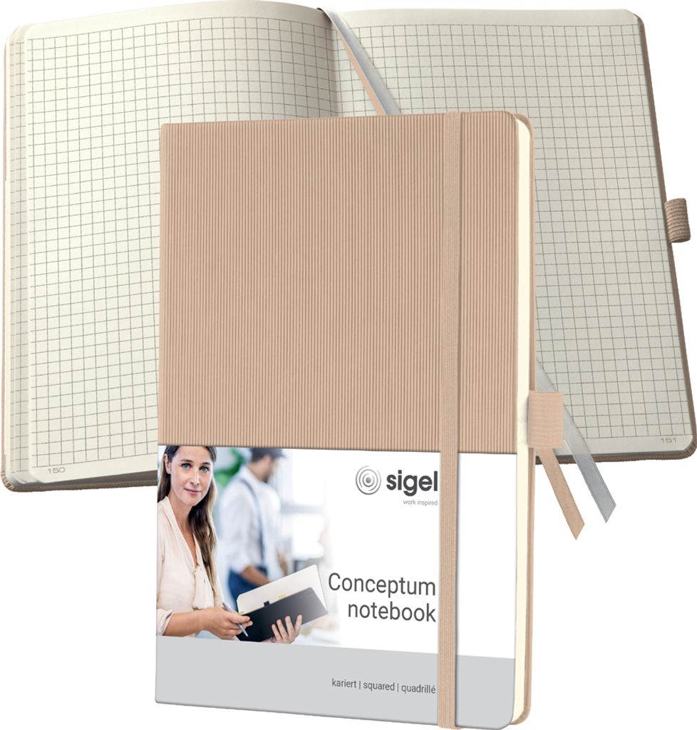 SIGEL CO650 Notizbuch Conceptum, Hardcover, ca. A5, kariert, beige, 194 S.