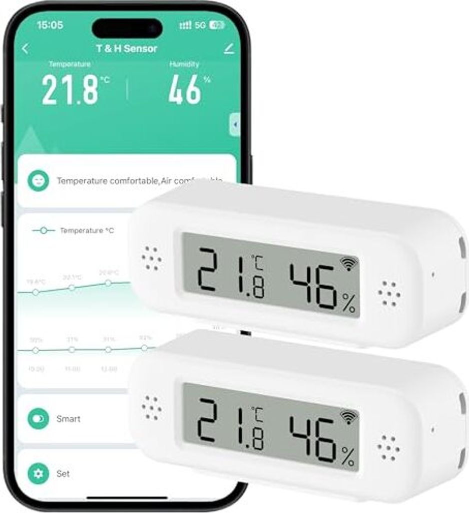 WiFi -Hygrometer -Innenthermometer, Benachrichtigung von Temperaturfeuchtigkeitssensor Alarm Remote -Anwendungen, freier Datenexport, kompatible Alexa