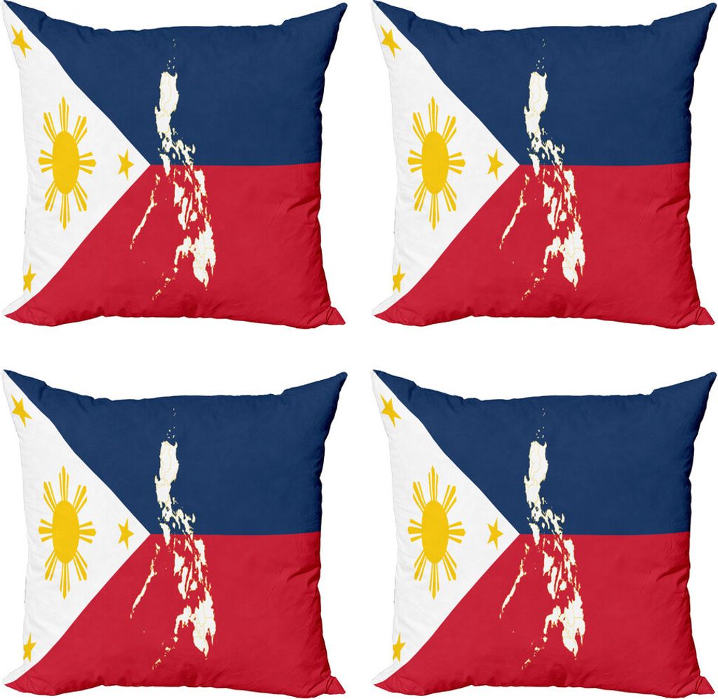 ABAKUHAUS Philippi Kissenbezug Set (4 Stück), Karte und Flagge von Land, Moderner Doppelseitiger Digitaldruck, 50 cm x 50 cm, Mehrfarbig