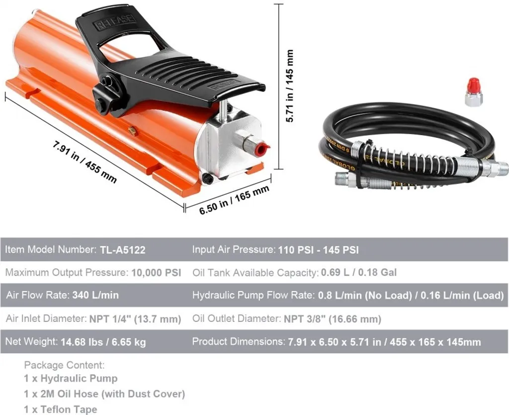 Pompe hydraulique à air haute pression 0,69 L - Modèle compact pro