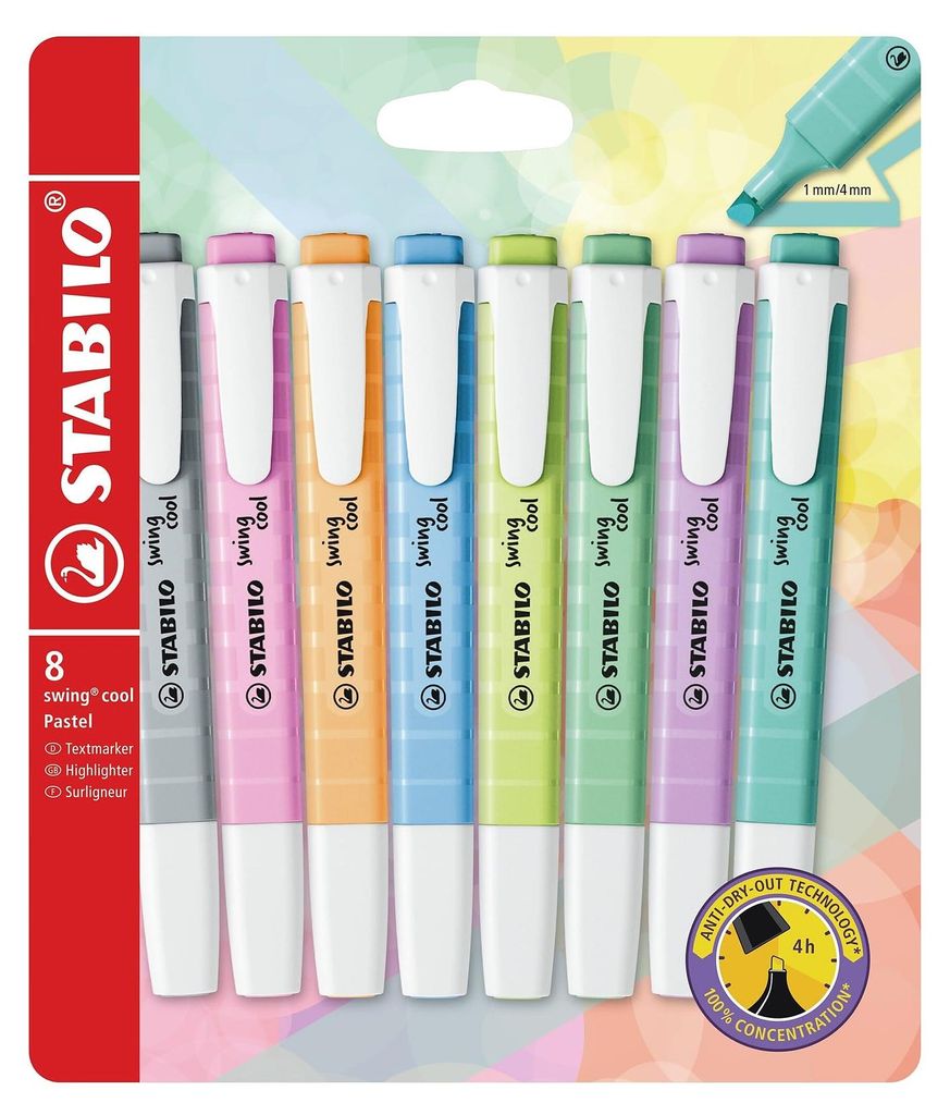STABILO Textmarker - swing cool Pastel - 8er Pack - 8 Farben