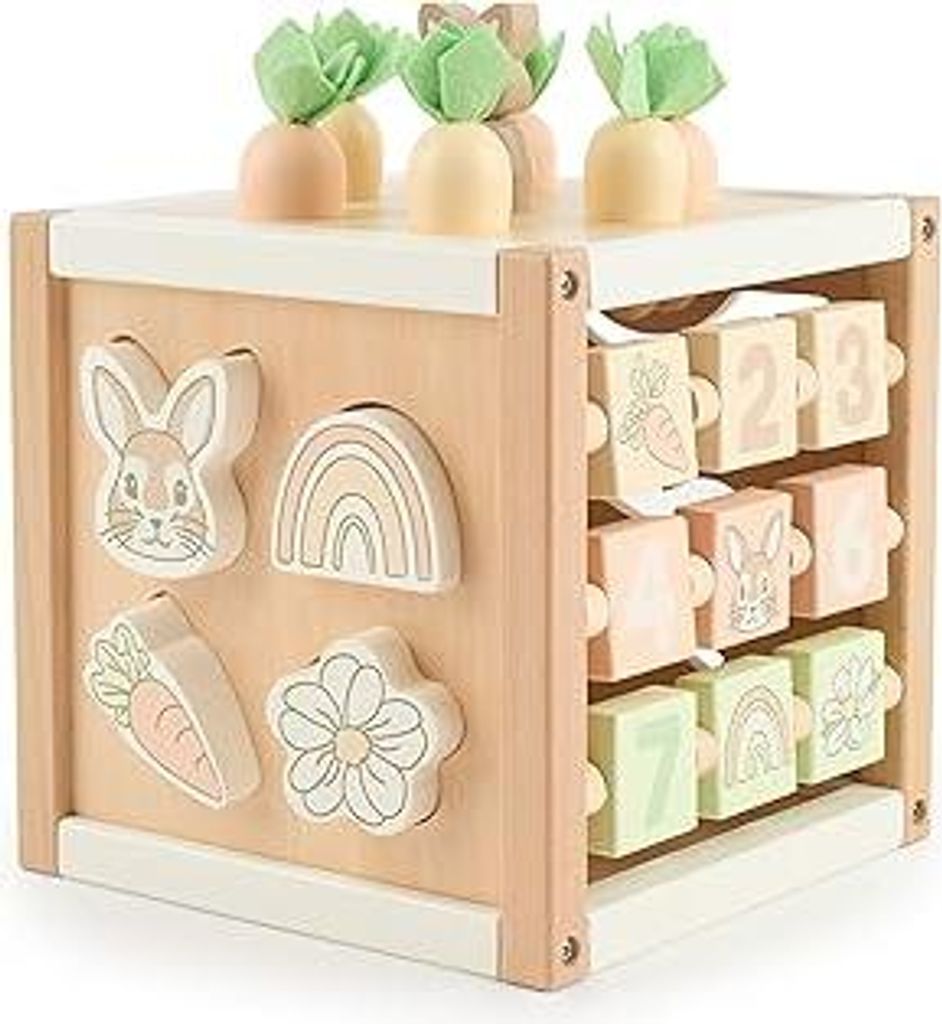 Bieco Motorikwürfel Hase Fine nachhaltiges Holz FSC| Spielwürfel Baby | Motorikwürfel ab 1 Jahr Activity Würfel Activity Center Montessori