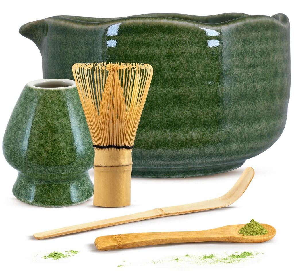 Cebador - Matcha Tee Set Tonbo 400ml - Grün Keramik Teeschale Mit Ausguss Und Halter - Traditionelle Bambus Besen Chasen Löffel Chashaku - Geschenk