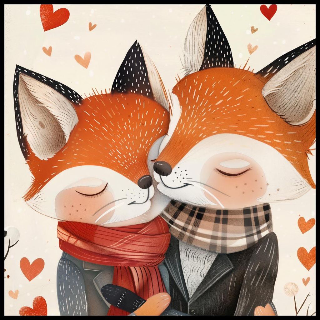 Plakat 70x70cm Zwei verliebte Füchse