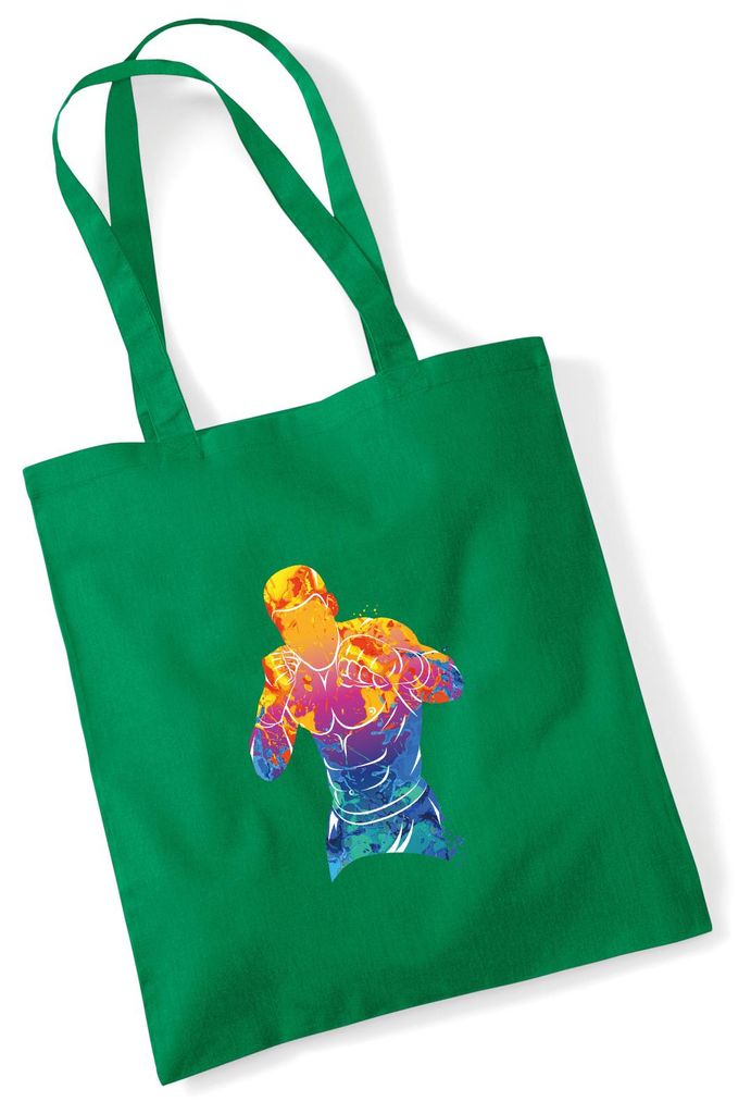 Huuraa Jutebeutel Boxer Spieler bunte Silhouette 10 Liter Kelly Green Baumwolle Tasche Geschenkidee