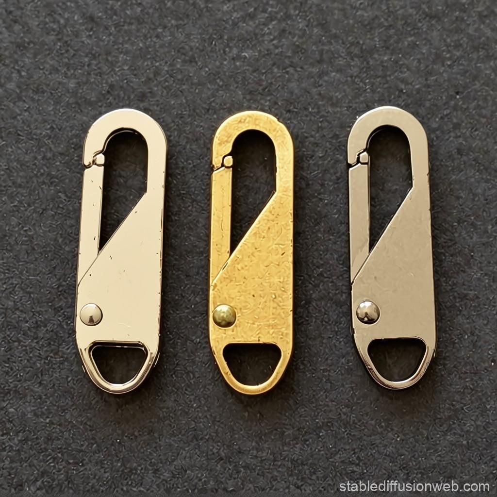 Three zipper pull replacements in different colors are laid out on a dark surface.