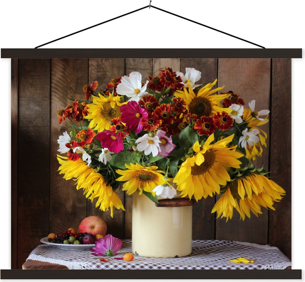 MuchoWow Textilposter Blumen - Farben - Stilleben 150x113 cm mit schwarzem Rahmen - Wohnzimmer