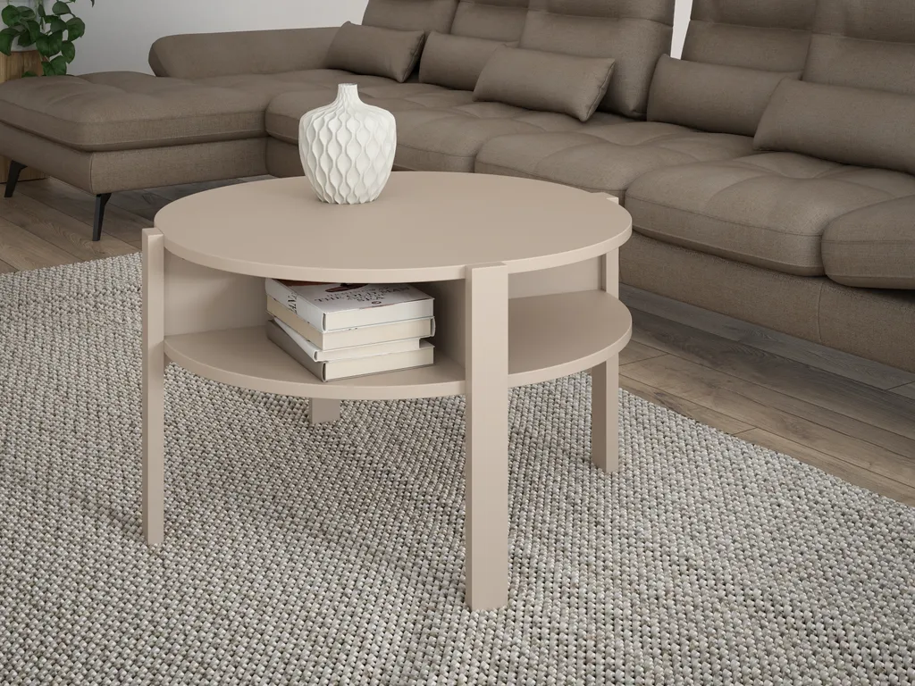Table basse ronde sable idéale pour ranger magazines et télécommandes - 2