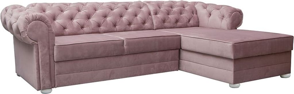 Elegantes Avia Ecksofa - Rosa Rechts - L-förmiges Sofa, Schlafsofa, Bettsofa, dekorative Steppung, Ottomane Links oder Rechts Wohnzimmerset, Polst...